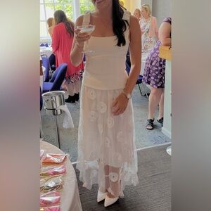 Bridal Midi mesh overlay Skirt with floral appliqué